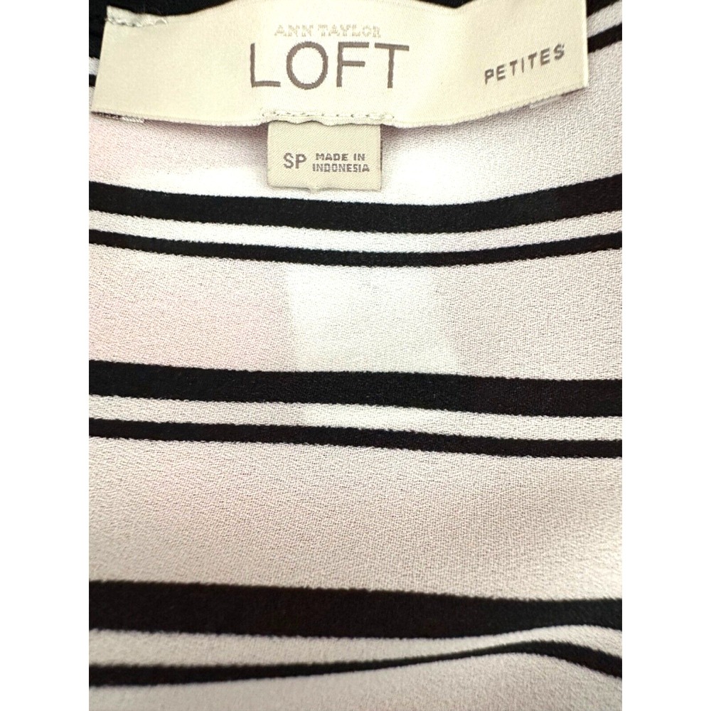 Loft Ann Taylor Size Petite S White w/Black Stripes Curved Hem Long Sleeve - Picture 5 of 5